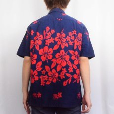 画像3: 70's Ui-Maikai HAWAII製 ホリゾンタルパターン ハイビスカス柄 コットンアロハシャツ NAVY (3)