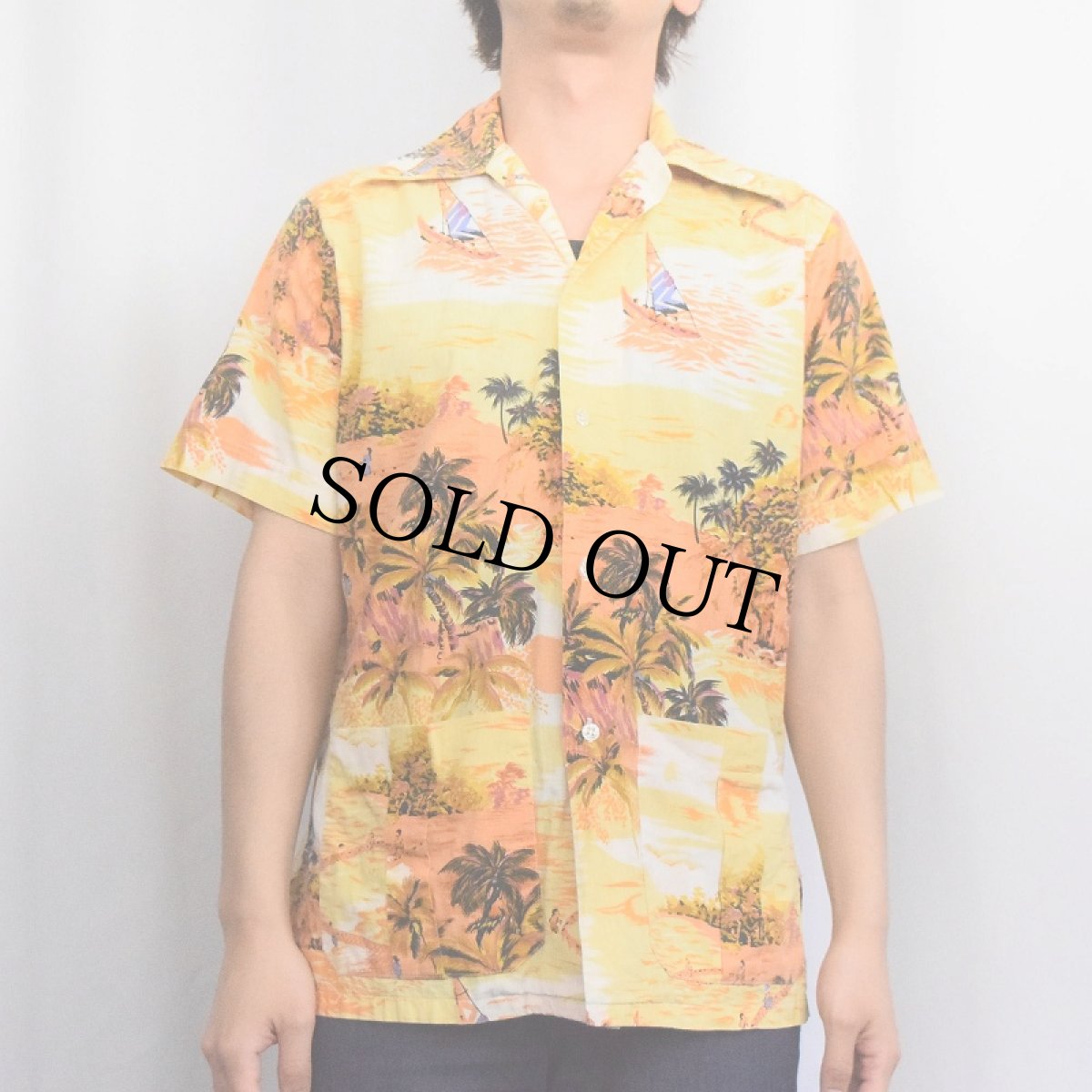 画像2: 70's〜 The Stag オールオーバーパターン コットンアロハシャツ M (2)