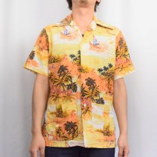 画像2: 70's〜 The Stag オールオーバーパターン コットンアロハシャツ M (2)