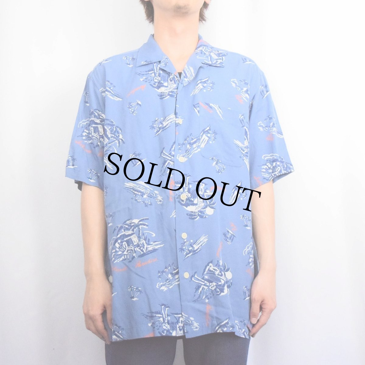 画像2: 90's POLO SPORT Ralph Lauren オールオーバーパターン レーヨンアロハシャツ M (2)