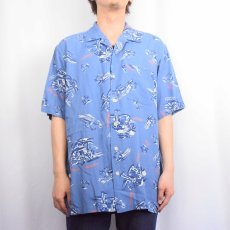 画像2: 90's POLO SPORT Ralph Lauren オールオーバーパターン レーヨンアロハシャツ M (2)
