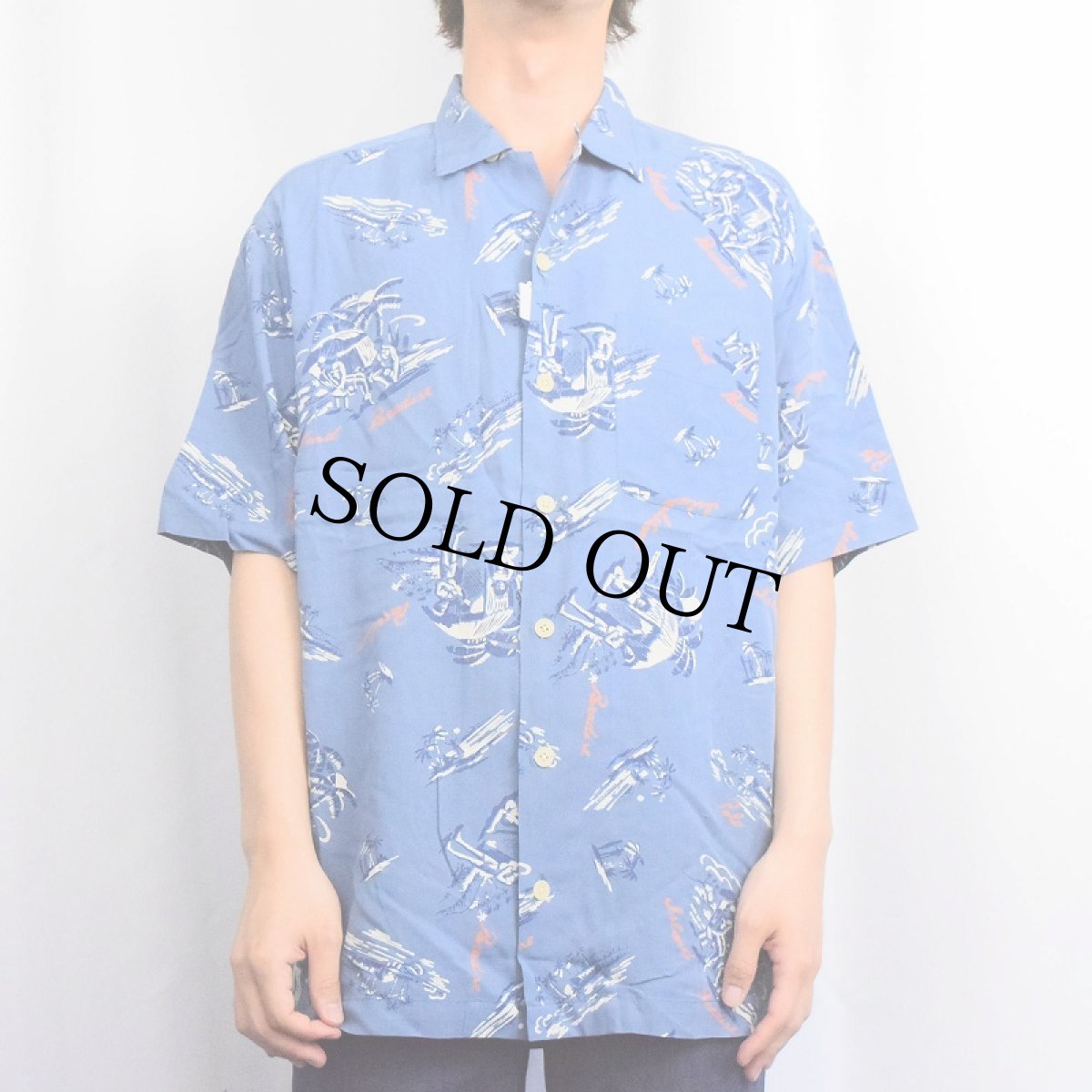 画像2: 90's POLO SPORT Ralph Lauren オールオーバーパターン レーヨンアロハシャツ M (2)