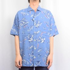 画像2: 90's POLO SPORT Ralph Lauren オールオーバーパターン レーヨンアロハシャツ M (2)