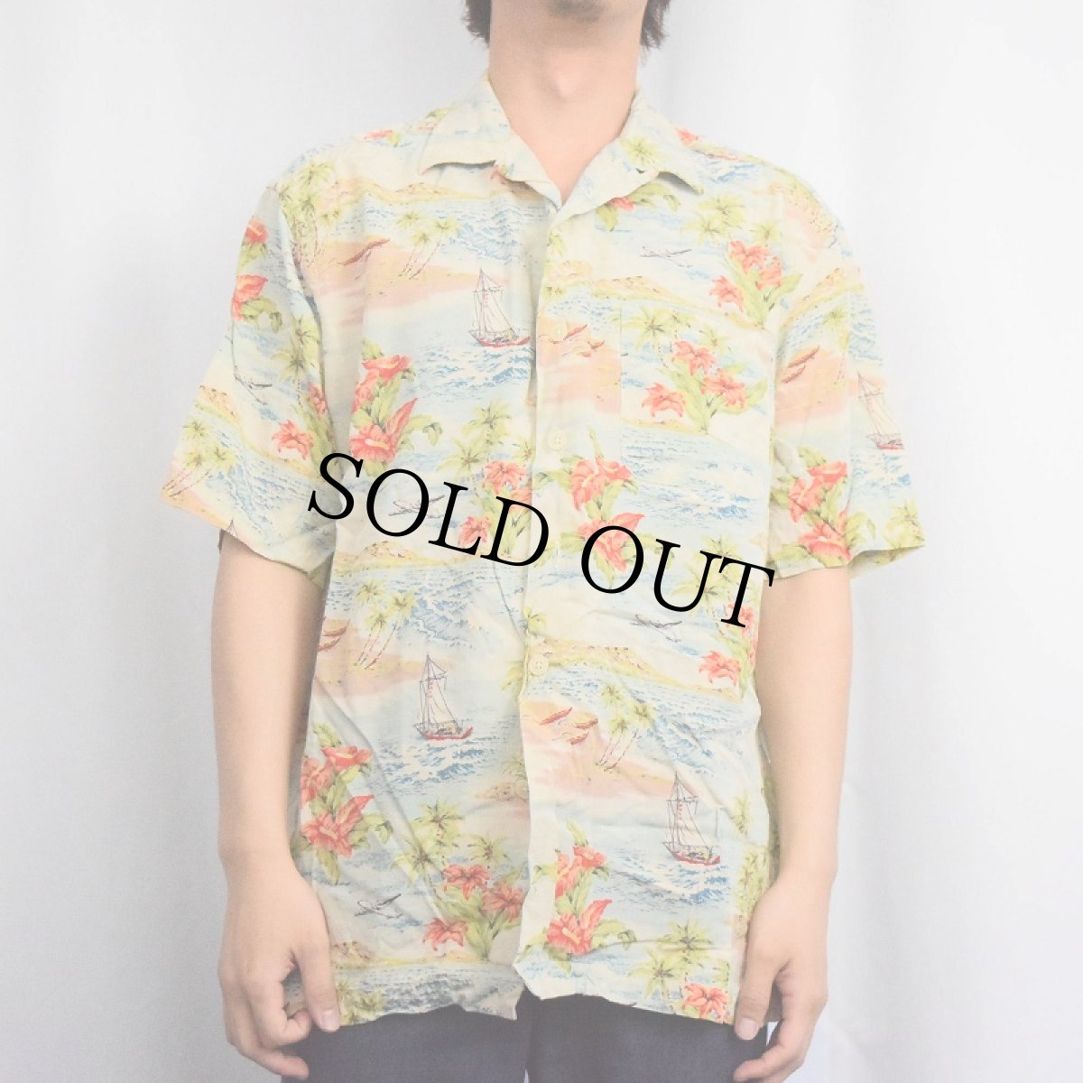 画像2: 90's POLO SPORT Ralph Lauren オールオーバーパターン レーヨンアロハシャツ M (2)
