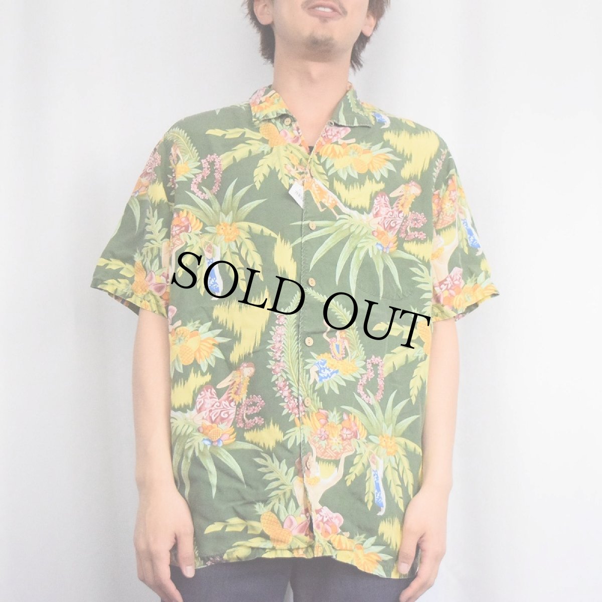 画像2: POLO Ralph Lauren フラガール柄 ビスコースアロハシャツ L (2)