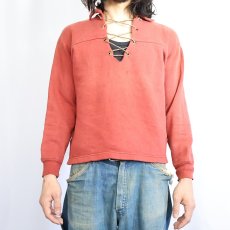 画像2: 60's SPORTSWEAR OF QUALITY レースアップ スウェットシャツ M (2)