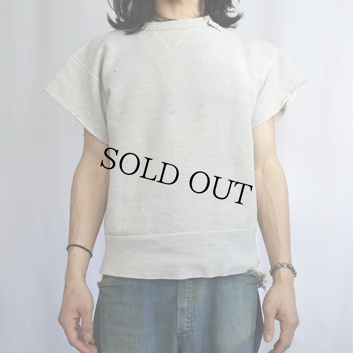 画像2: 50's 前V カットオフスリーブ 無地スウェット (2)