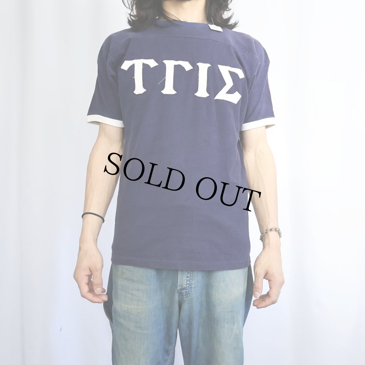 画像2: 60's SOUTHERN ATHLETIC ナンバリング リンガーTシャツ NAVY M (2)