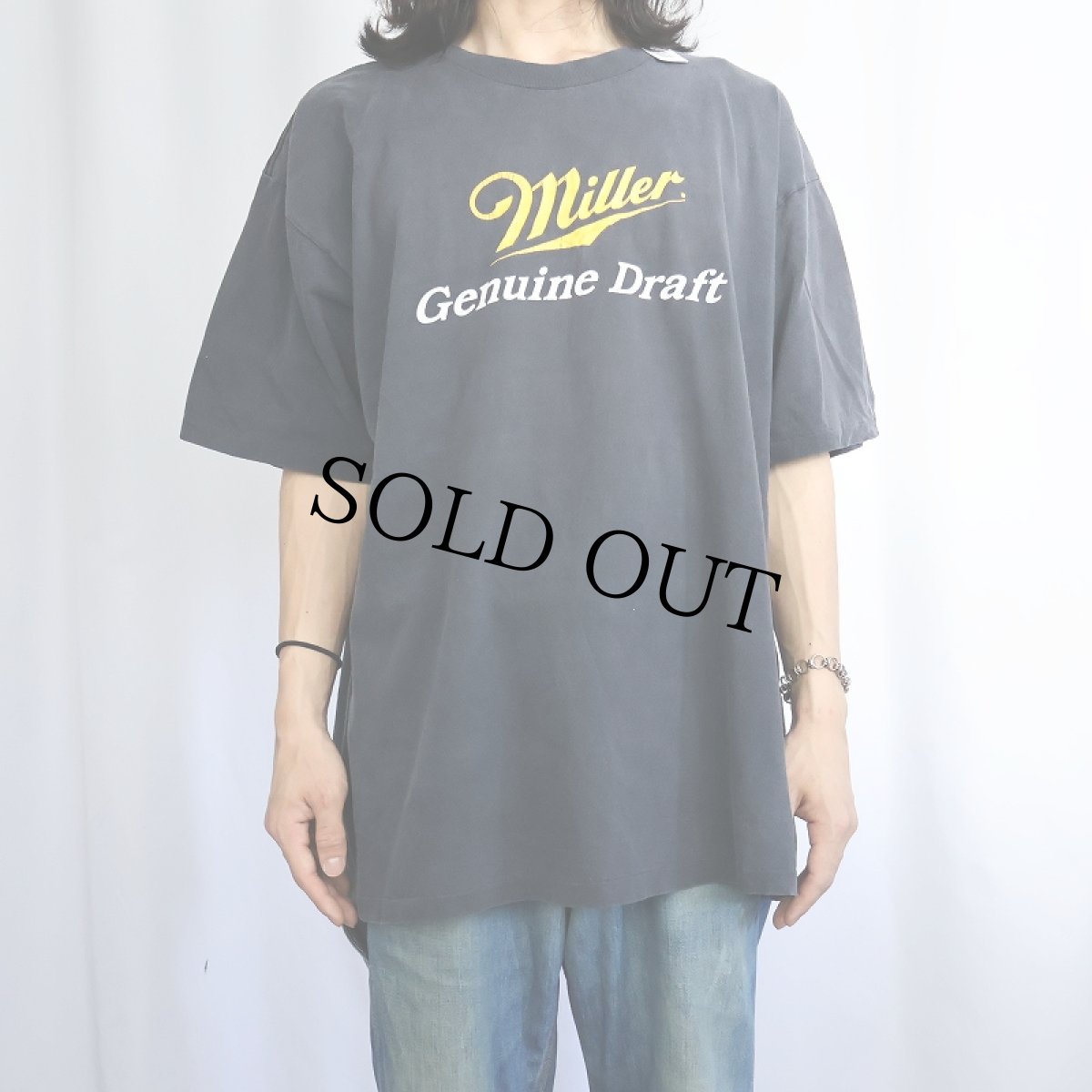 画像2: 90's Miller ビールメーカー ロゴプリントTシャツ BLACK (2)