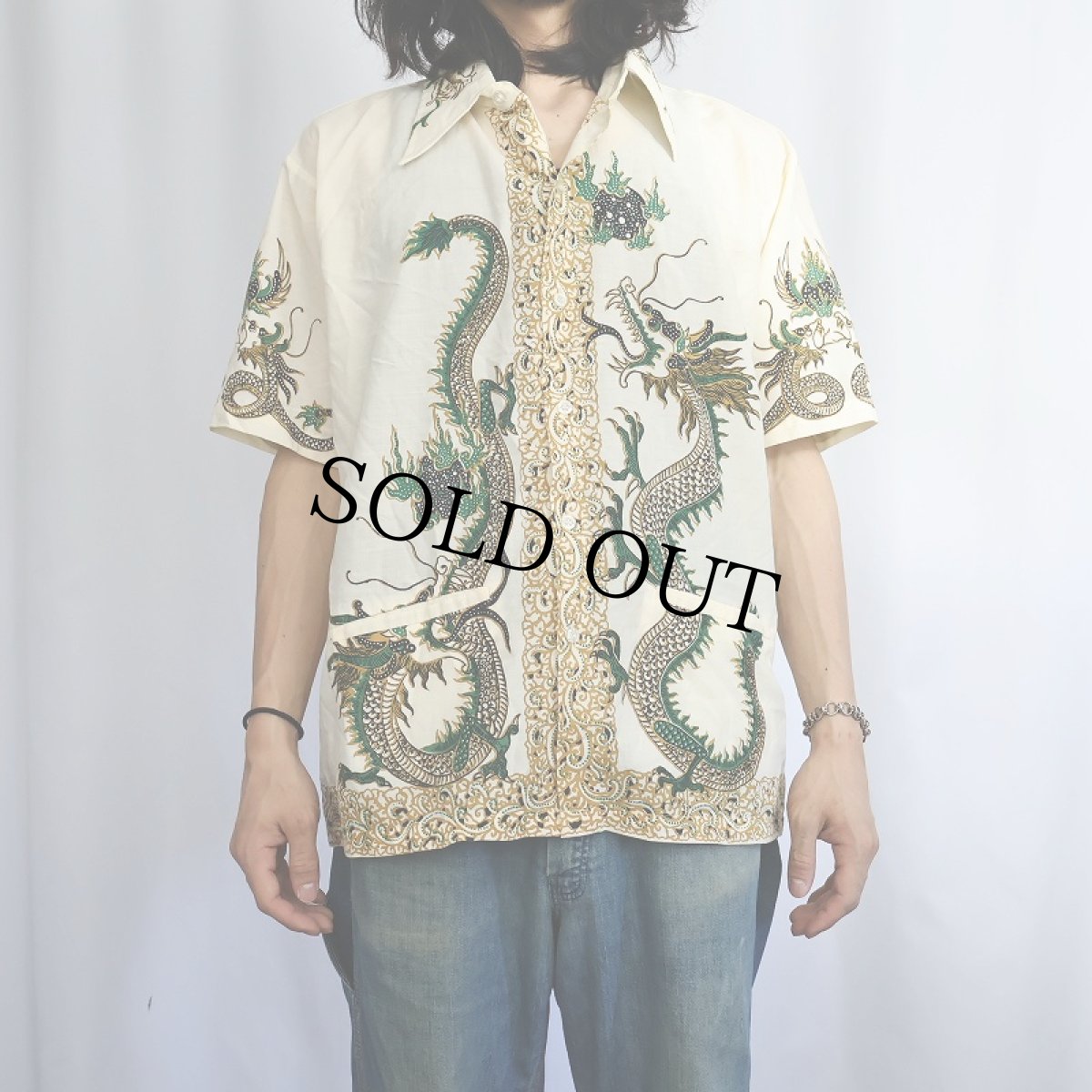 画像2: 70's JAVA BATIK ドラゴン柄 コットンキューバシャツ XL (2)
