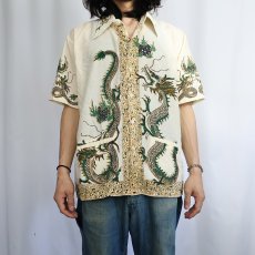 画像2: 70's JAVA BATIK ドラゴン柄 コットンシャツ XL (2)