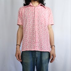 画像2: 70's Donegal ジャガード織り 総柄シャツ M (2)