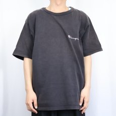 画像2: 80〜90's Champion USA製 青刺繍タグ 後期 ロゴプリントTシャツ BLACK L (2)