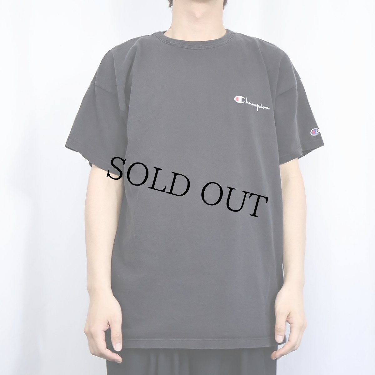 画像2: 80〜90's Champion USA製 青刺繍タグ 後期 ロゴプリントTシャツ BLACK XXL (2)