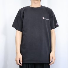 画像2: 80〜90's Champion USA製 青刺繍タグ 後期 ロゴプリントTシャツ BLACK XXL (2)