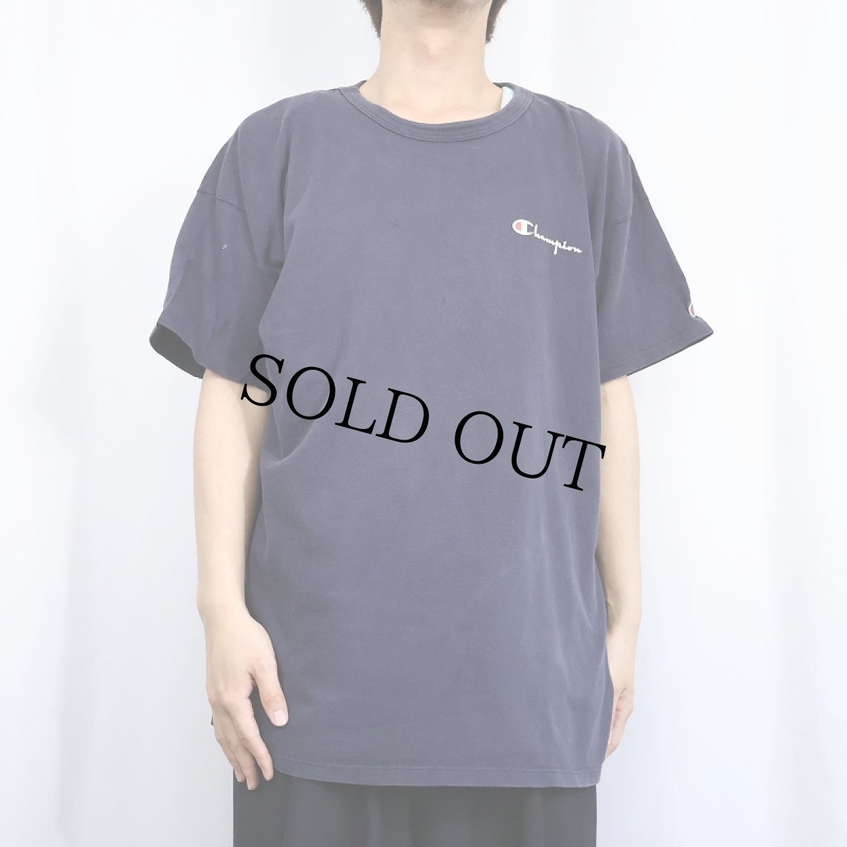 画像2: 80〜90's Champion USA製 青刺繍タグ 中期 ロゴプリントTシャツ NAVY XXL (2)