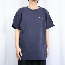 画像2: 80〜90's Champion USA製 青刺繍タグ 後期 ロゴプリントTシャツ NAVY XXL (2)