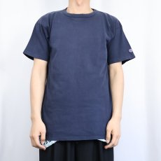 画像2: 80〜90's Champion USA製 青刺繍タグ 後期 無地Tシャツ NAVY L (2)