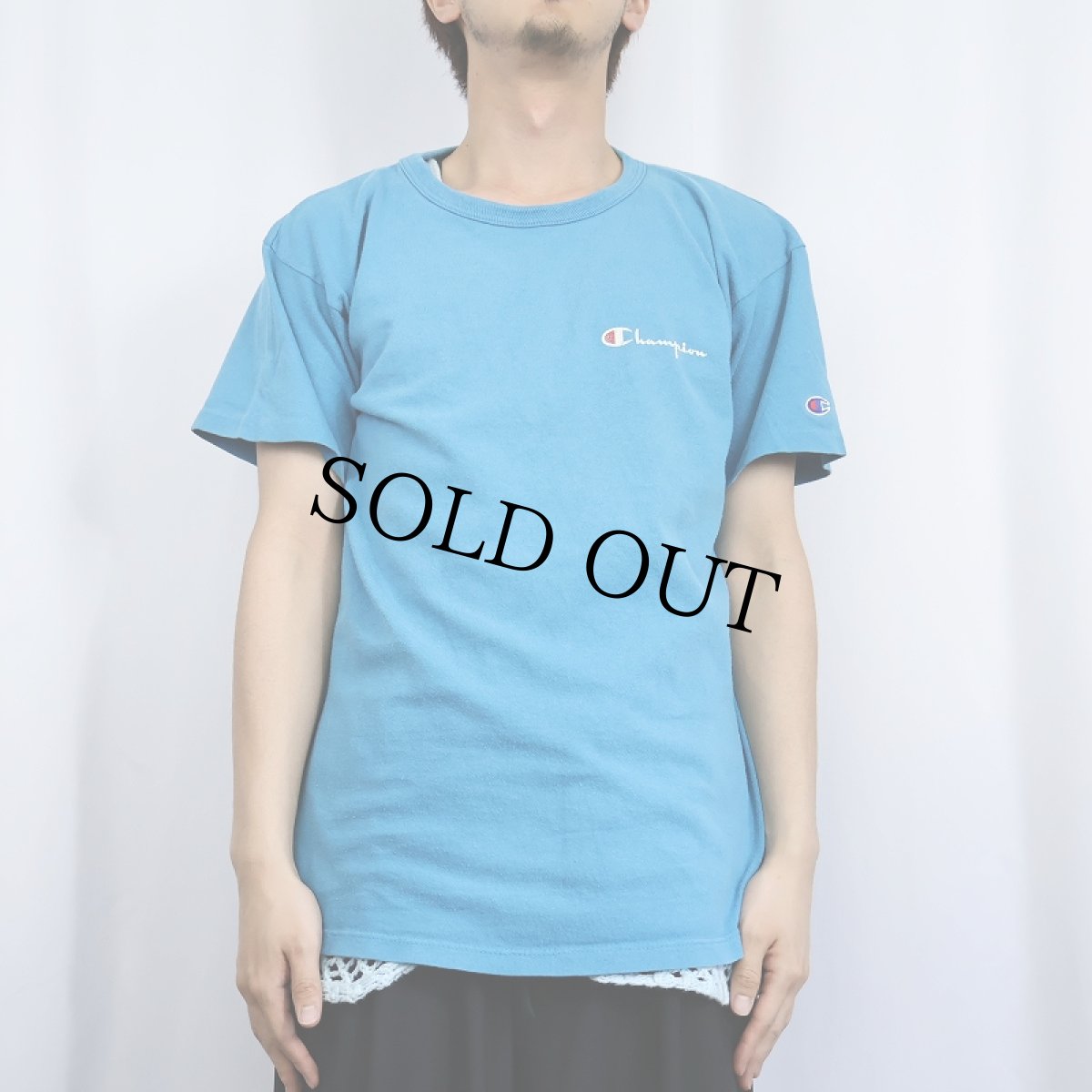 画像2: 80〜90's Champion USA製 青刺繍タグ 後期 ロゴプリントTシャツ L (2)