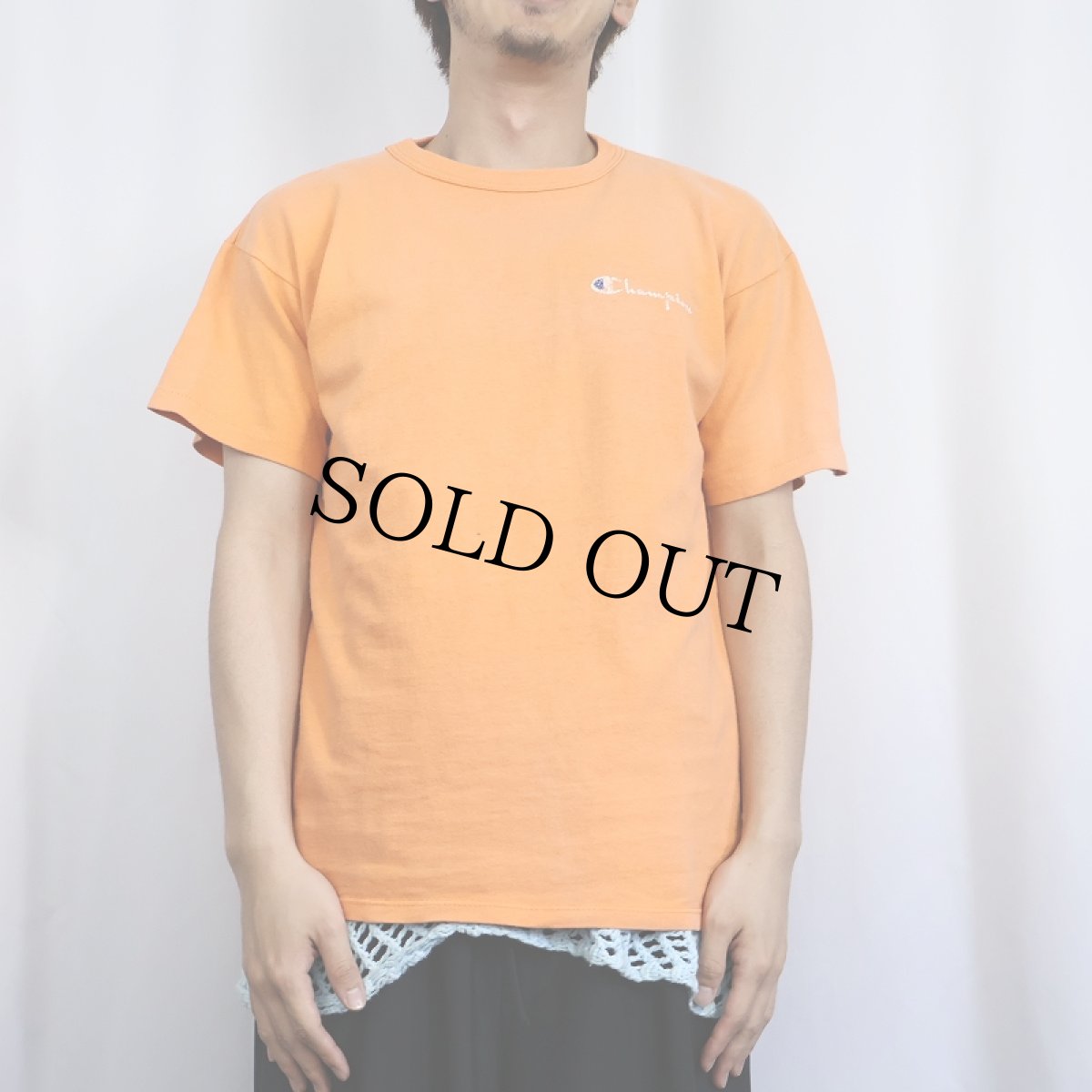 画像2: 80〜90's Champion USA製 青刺繍タグ 後期 ロゴ刺繍Tシャツ L (2)