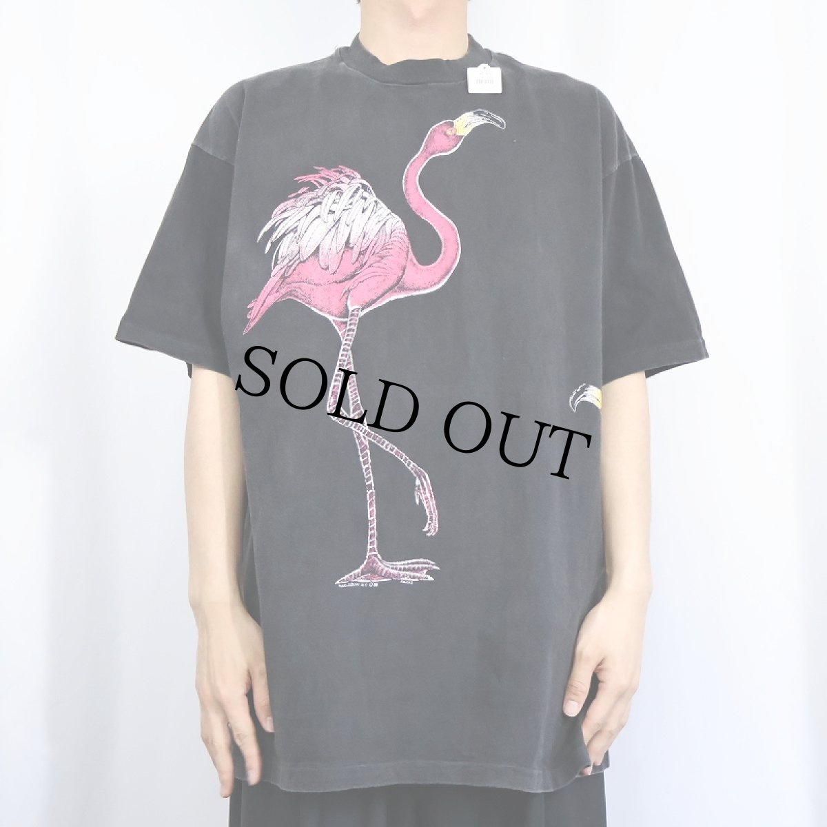 画像3: 80's HARLEQUIN USA製 フラミンゴ 巻きプリントTシャツ BLACK XXL (3)