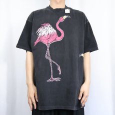 画像3: 80's HARLEQUIN USA製 フラミンゴ 巻きプリントTシャツ BLACK XXL (3)
