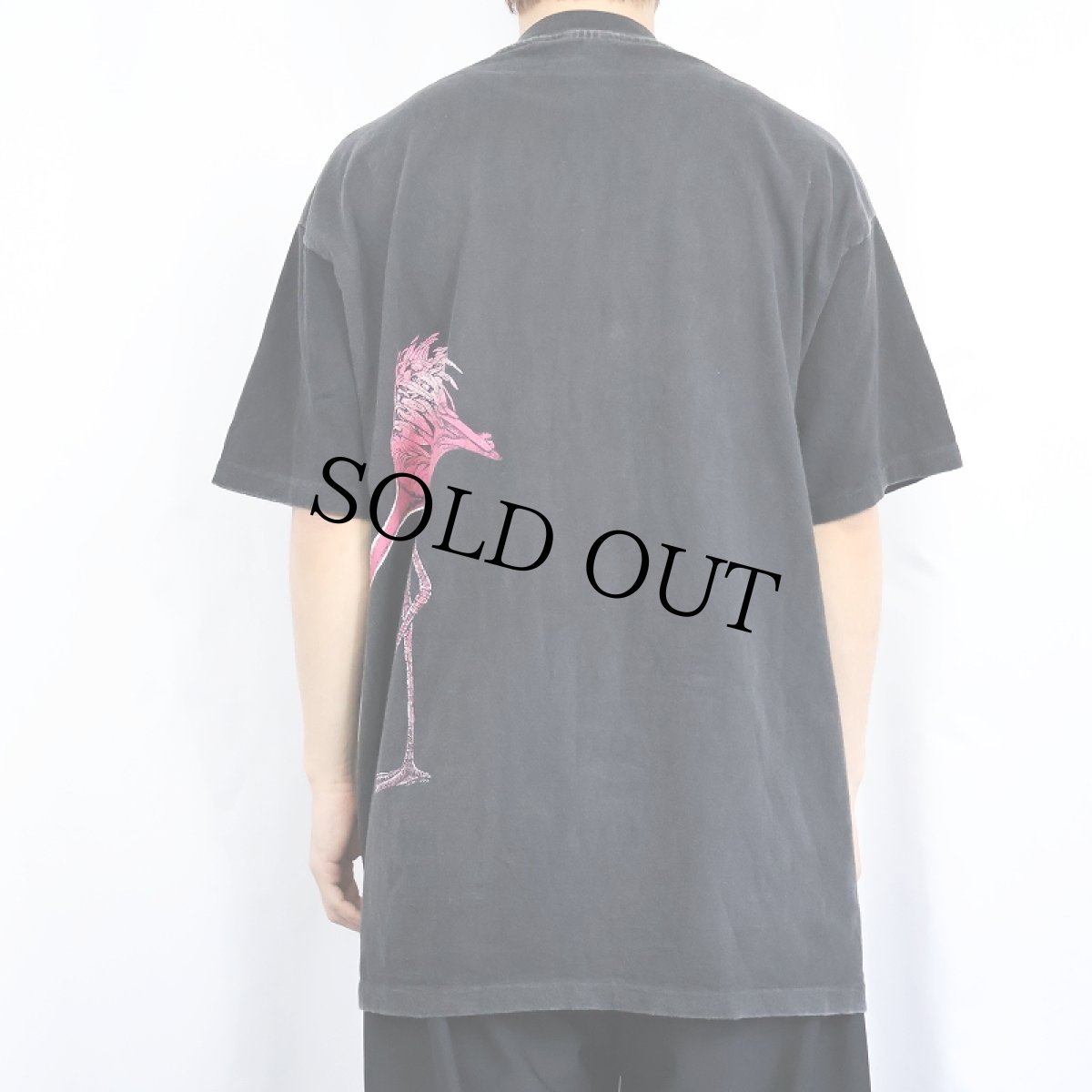 画像4: 80's HARLEQUIN USA製 フラミンゴ 巻きプリントTシャツ BLACK XXL (4)
