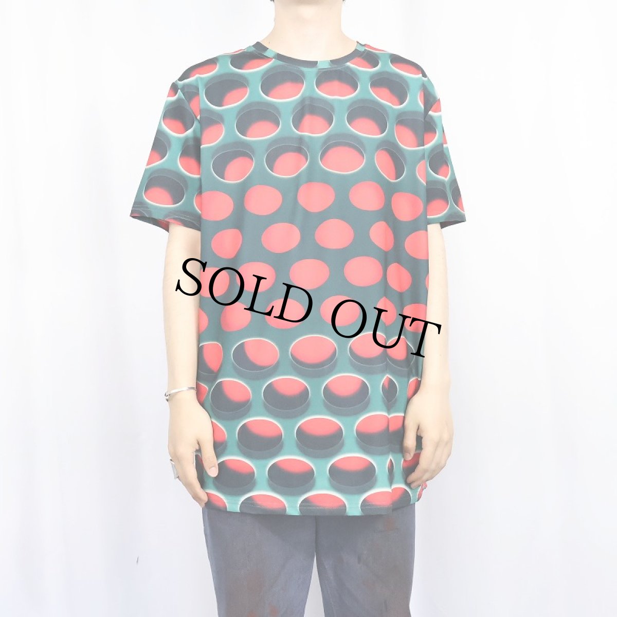 画像2: 総柄 ポリエステル プリントTシャツ L (2)