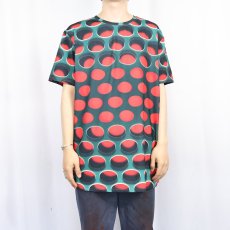 画像2: 総柄 ポリエステル プリントTシャツ L (2)