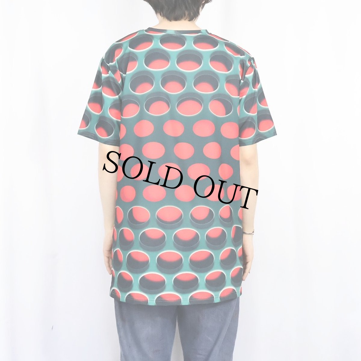 画像3: 総柄 ポリエステル プリントTシャツ L (3)