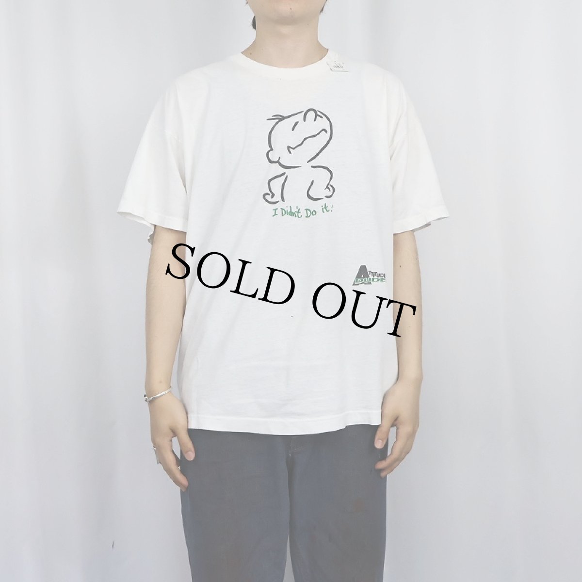 画像2: 90's ATTITUDE DUDE USA製 "I didn't do it." イラストプリントTシャツ (2)