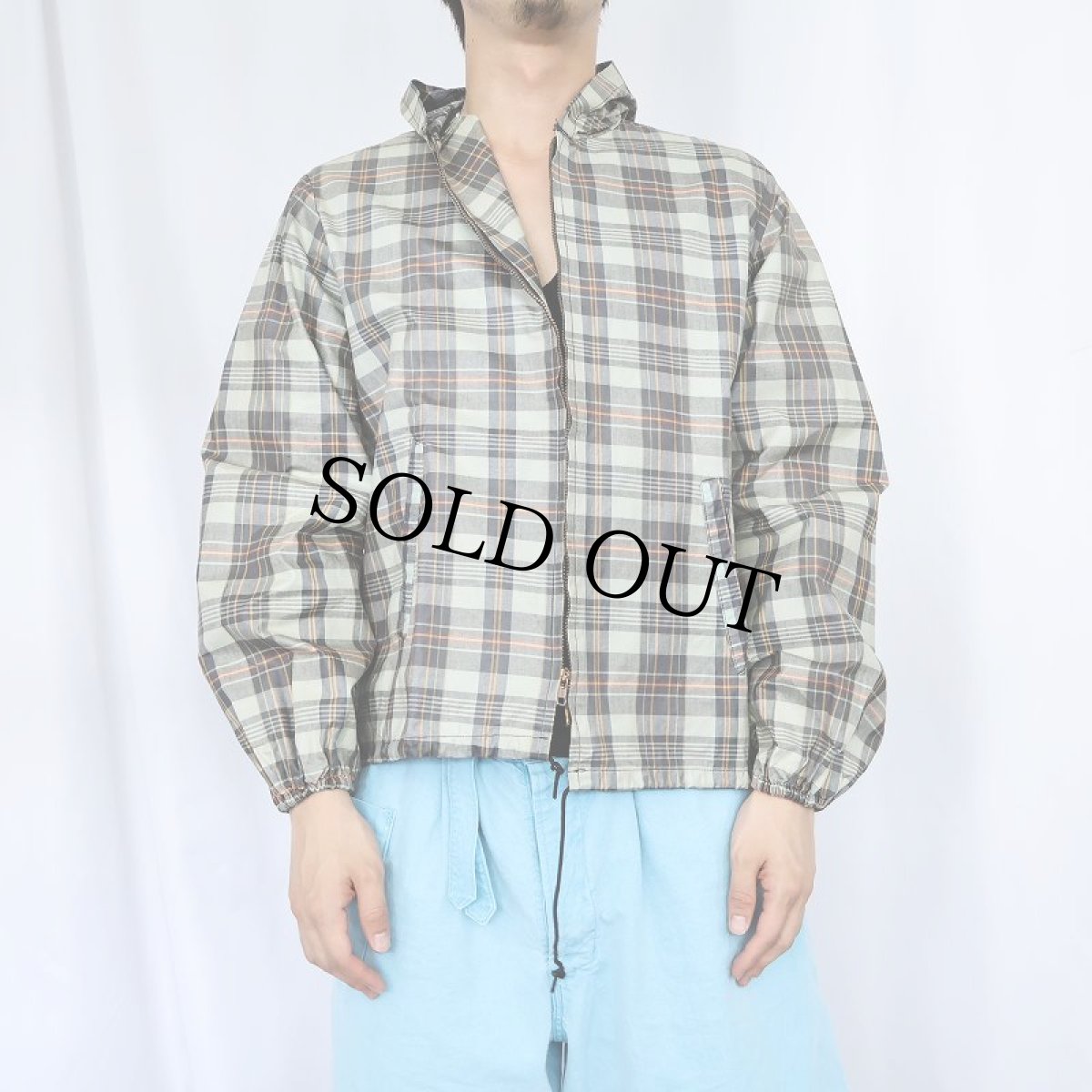 画像2: 60's Sportswear マドラスチェック柄 ジップパーカー M (2)