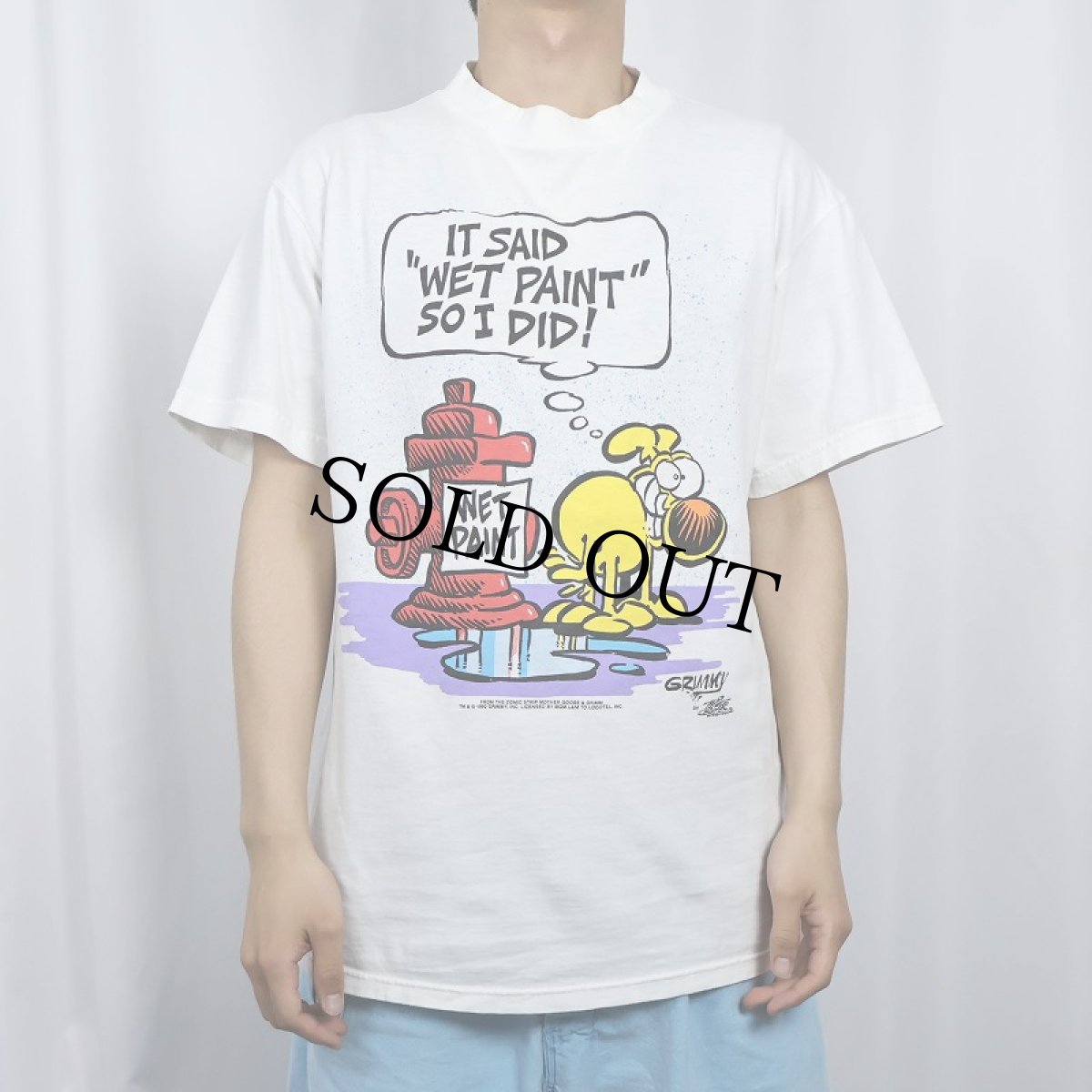 画像2: 90's Mother Goose and Grimm "Grimmy" コミックキャラクター プリントTシャツ L (2)