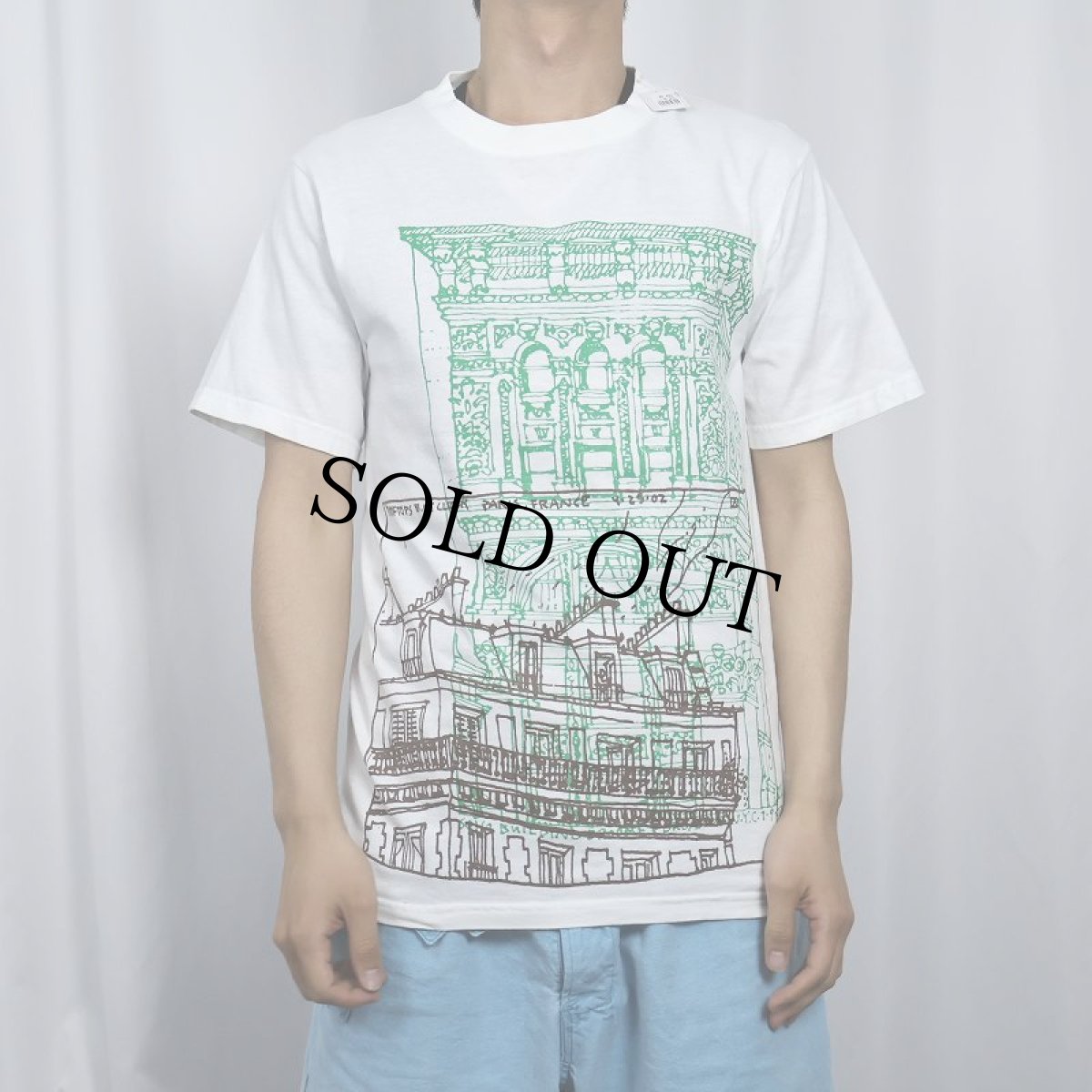 画像2: RON WAX USA製 "ROOFTOPS B. DE CLICHY PARIS, FRANCE" プリントTシャツ S (2)