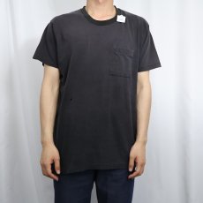 画像2: 80's FRUIT OF THE LOOM USA製 無地ポケットTシャツ BLACK L (2)