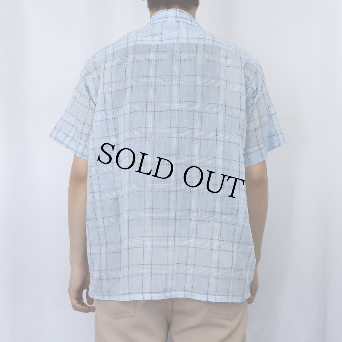 画像3: 60's PILGRIM チェック柄 コットンオープンカラーシャツ L (3)