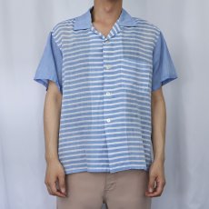 画像2: 60's Berma ボーダー柄 コットンオープンカラーシャツ L (2)