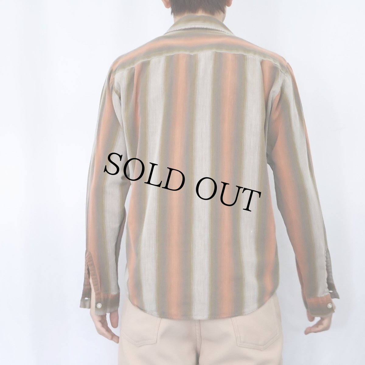 画像3: 50's オンブレーストライプ柄 レーヨンオープンカラーシャツ M (3)