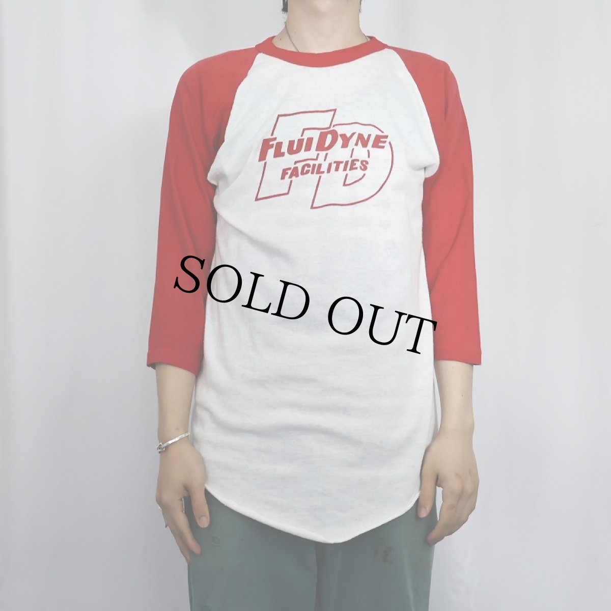 画像2: 70〜80's USA製 FLUI DYNE 染み込みプリント ラグランTシャツ L (2)