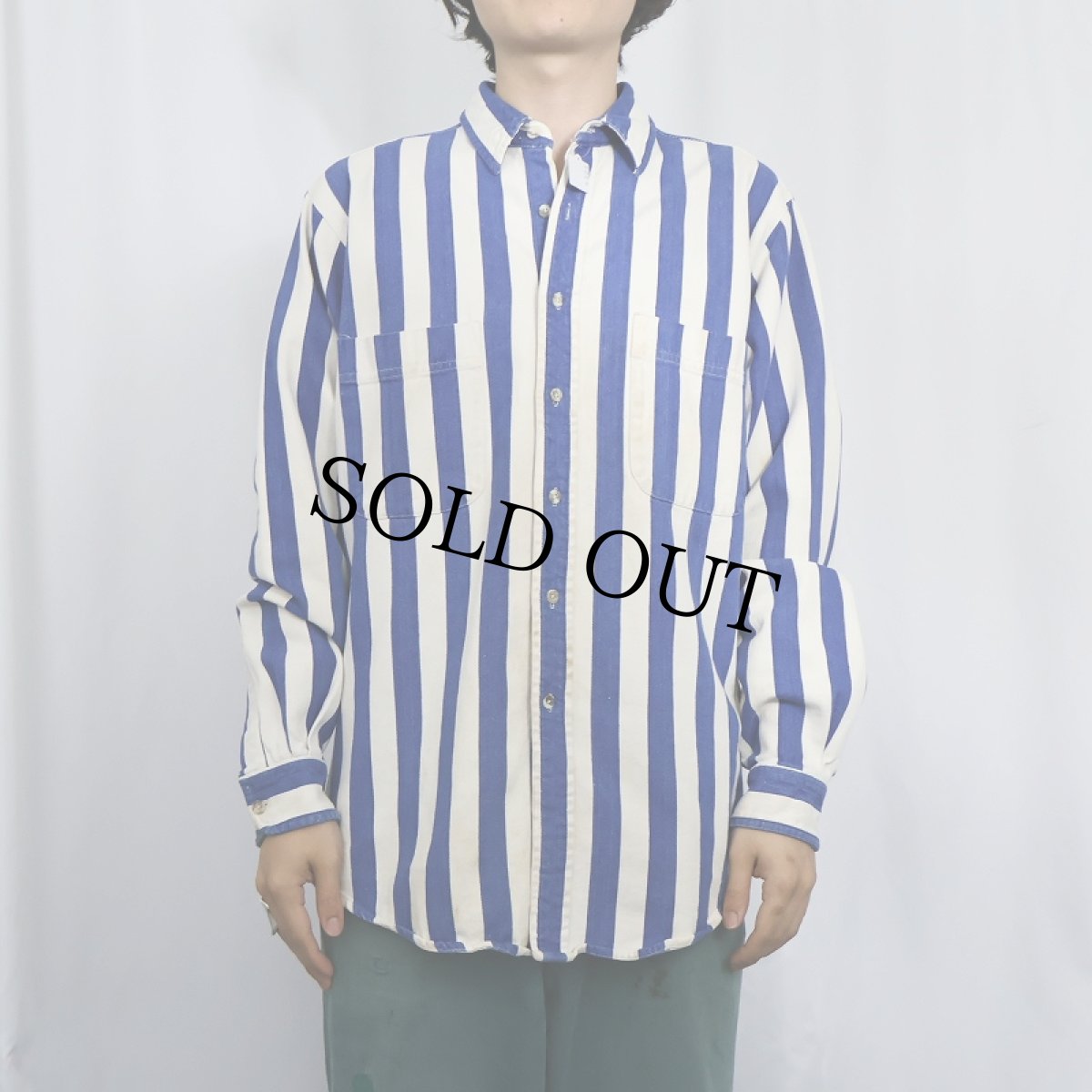 画像2: 90's STJOHN'SBAY "RUGGED TWILL" ストライプ柄 コットンツイルシャツ M (2)