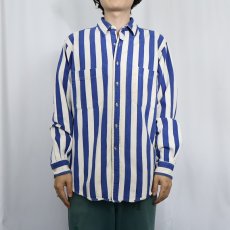 画像2: 90's STJOHN'SBAY "RUGGED TWILL" ストライプ柄 コットンツイルシャツ M (2)