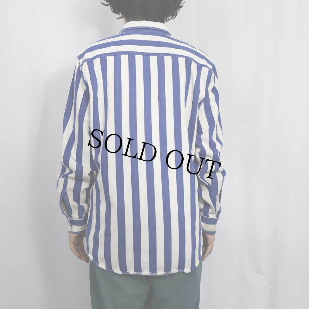 画像3: 90's STJOHN'SBAY "RUGGED TWILL" ストライプ柄 コットンツイルシャツ M (3)