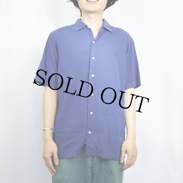 【人気✨】Ralph Lauren CALDWELL 開襟シャツ ブルー 2XL 00s ラルフローレン CALDWELL シルクコットン 開襟シャツ ポニー
