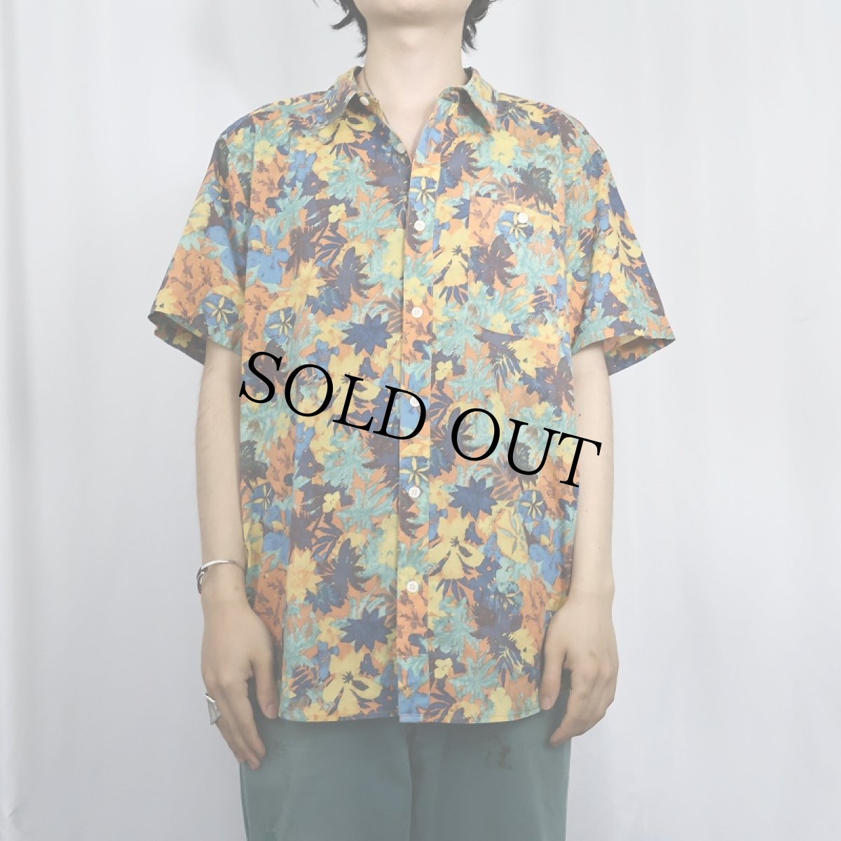 画像2: Patagonia 総柄 オーガニックコットン×ポリ シャツ L (2)