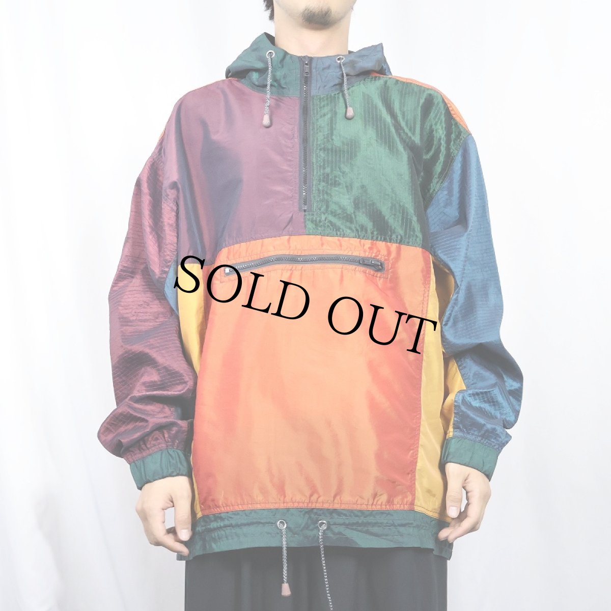 画像2: 90's BODY GLOVE クレイジーパターン ナイロンアノラックパーカー L (2)