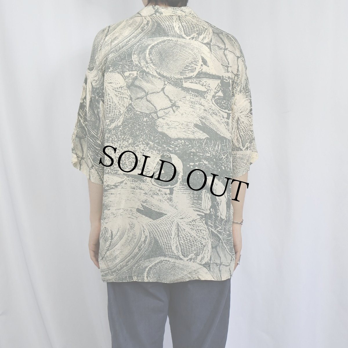 画像3: アート総柄 レーヨンオープンカラーシャツ M (3)