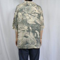 画像3: アート総柄 レーヨンオープンカラーシャツ M (3)