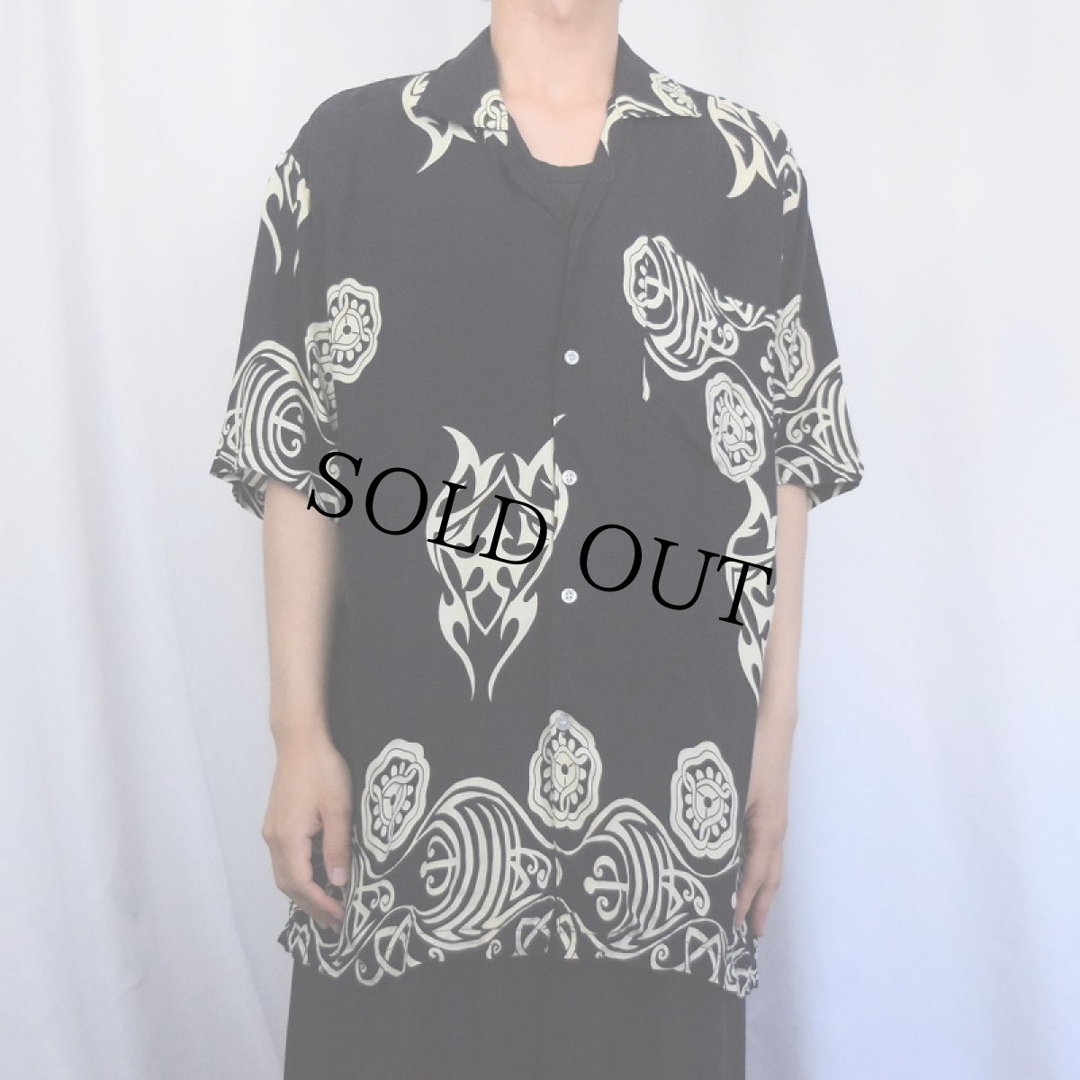 画像3: 【SALE】 総柄 レーヨンオープンカラーシャツ BLACK XL (3)