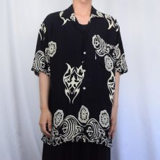 画像3: 総柄 レーヨンオープンカラーシャツ BLACK XL (3)