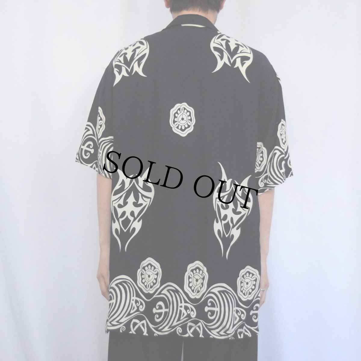 画像4: 【SALE】 総柄 レーヨンオープンカラーシャツ BLACK XL (4)